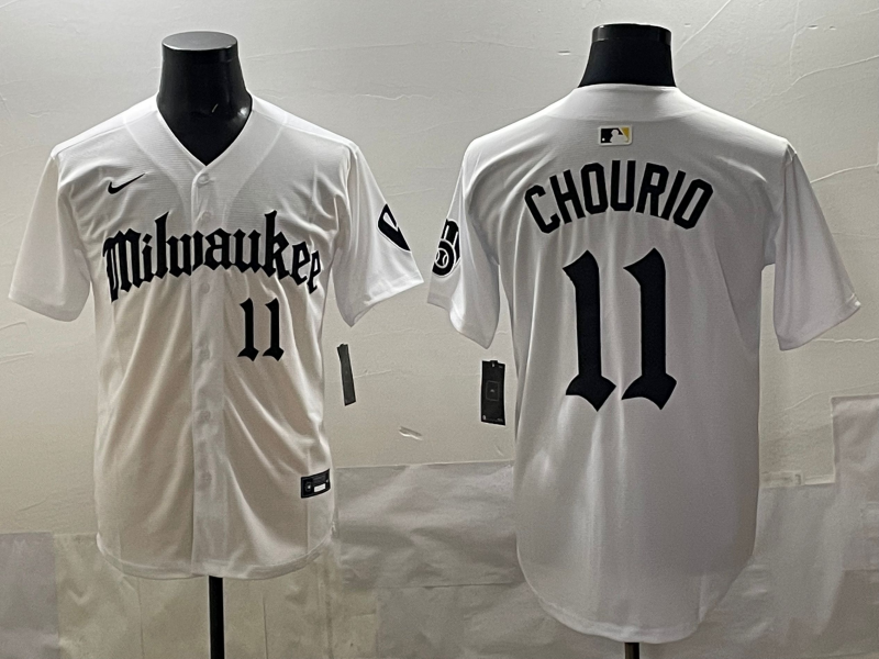 Men's Milwaukee Brewers Jackson Chourio #11 White Team Jersey